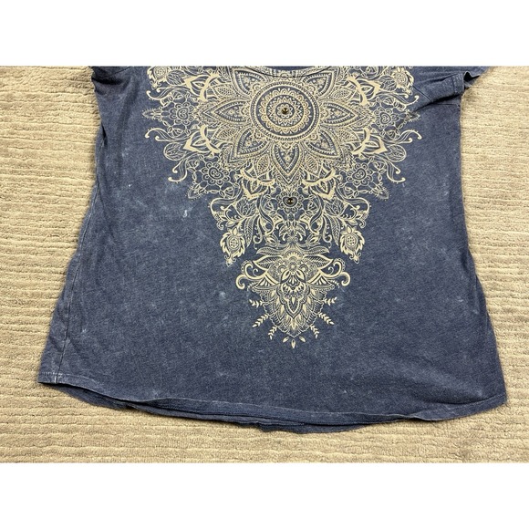 Maurices Top Womens XL Blue Short Sleeve Embellished Made in USA Cotton Blend - Picture 3 of 13